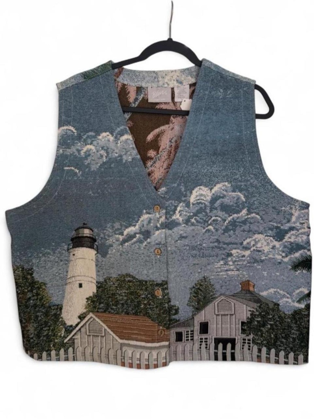 Vintage 90s lighthouse beach tapestry vest size XL